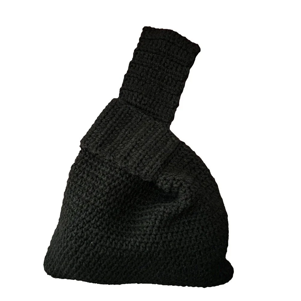 Japanese Knit Knot Bag Black Handmade Crochet Purse Handbag Wristlet Yarn Boho